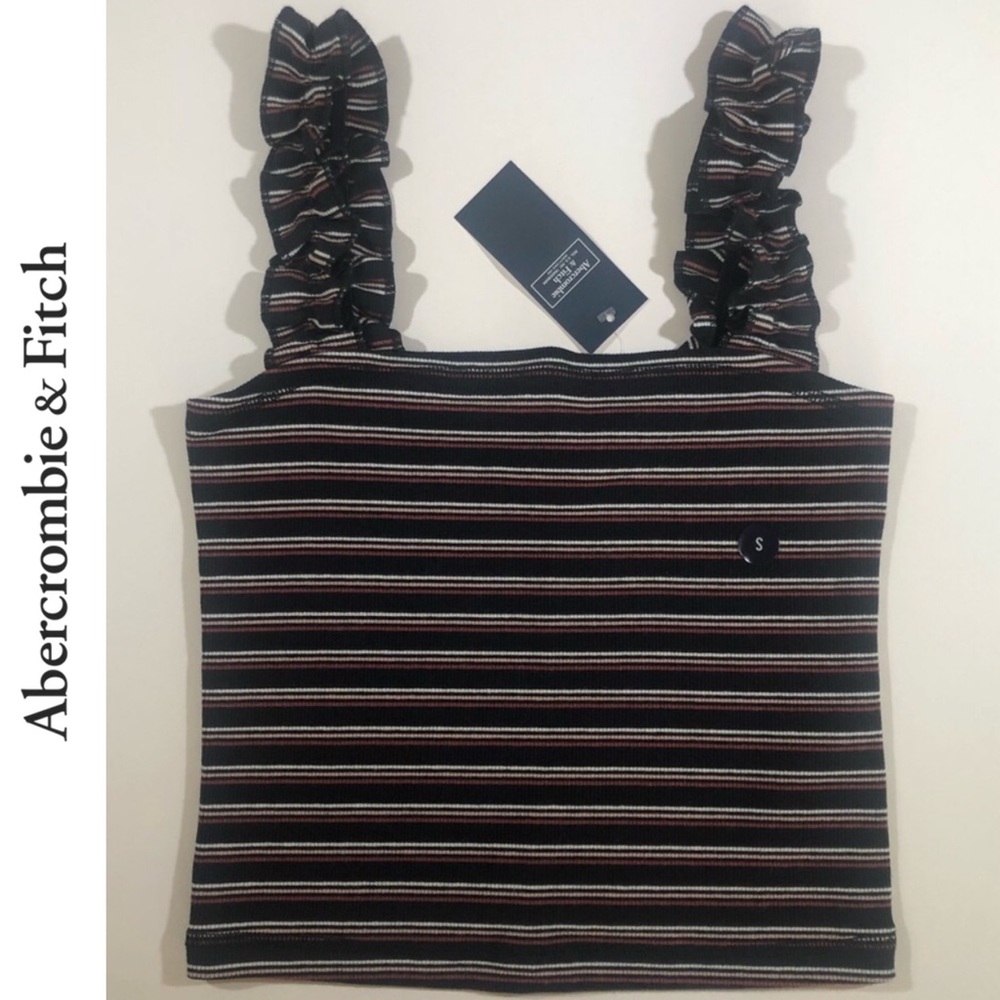 Abercrombie & Fitch Ruffle Strap Stripe Crop Top